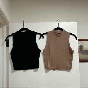 High Neck Cropped Ribbed Top